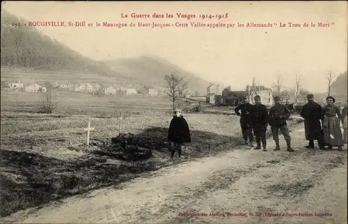 Ak Rougiville Vosges, Französische Soldaten, Gräber, Schlachtfeld 1914-15