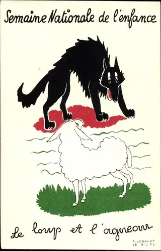 Künstler Ak Semaine nationale de l'enfance, Kinderwoche, Das Lamm und der Wolf, Äsop