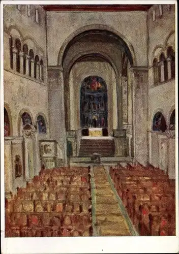 Künstler Ak Frey, Eberhard, Gernrode Quedlinburg im Harz, Inneres der Stiftskirche