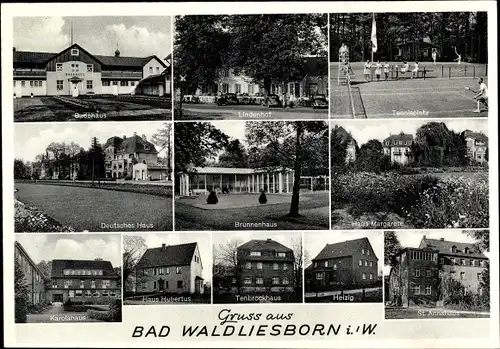 Ak Bad Waldliesborn Lippstadt in Westfalen, Badehaus, Deutsches Haus, Lindehof, Tennisplatz