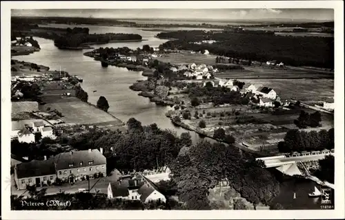 Ak Prieros Heidesee in der Mark, Fliegeraufnahme, Gasthaus Prierosbrück