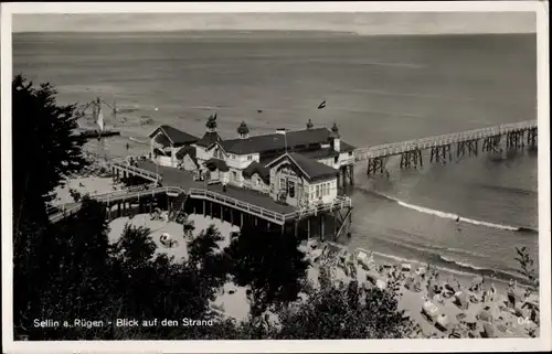 Ak Ostseebad Sellin auf Rügen, Strand, Seebrücke