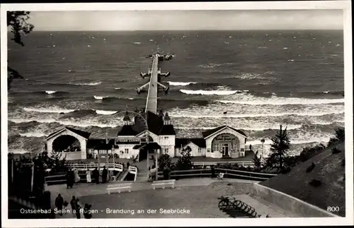 Ak Ostseebad Sellin auf Rügen, Brandung, Seebrücke