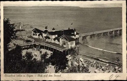 Ak Ostseebad Sellin auf Rügen, Strand, Seebrücke