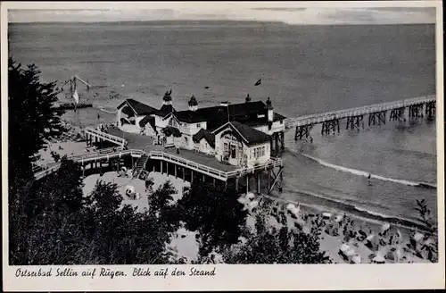 Ak Ostseebad Sellin auf Rügen, Strand, Seebrücke