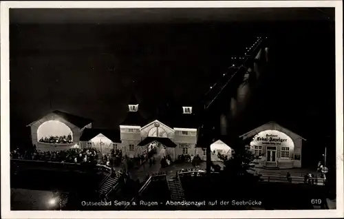 Ak Ostseebad Sellin auf Rügen, Seebrücke, Abendkonzert