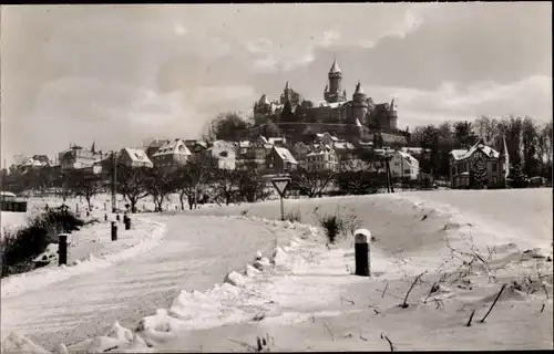 Ak Braunfels an der Lahn, Blick vom Mühlengrund, Winter