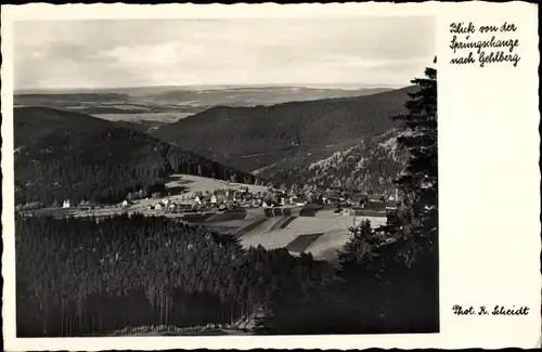 Ak Gehlberg Suhl in Thüringen, Blick von der Sprungschanze zum Ort