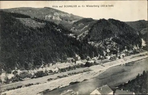 Ak Schmilka Bad Schandau Sächsische Schweiz, Blick nach Ort mit Gr. Winterberg