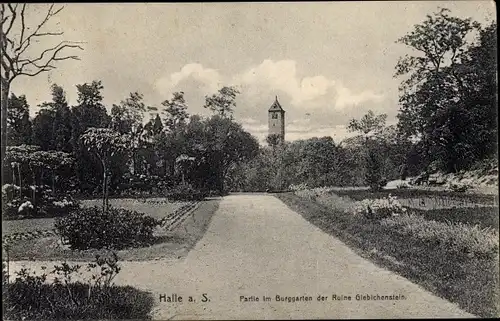 Ak Halle an der Saale, Partie im Burggarten der Ruine Giebichenstein