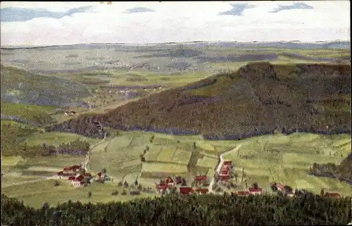 Künstler Ak Jonsdorf in Sachsen, Blick vom Hochwald nach Hayn unnd Jonsdorf