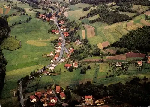 Ak Ober Hainbrunn im Odenwald, Fliegeraufnahme, Luftbild vom Ort, Gasthof Zur Krone