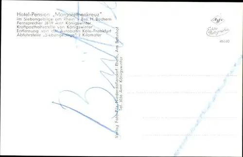Ak Königswinter am Rhein, Hotel und Pension Margarethenkreuz, Besitzer H. Bachem