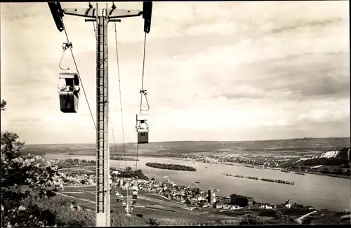 Ak Rüdesheim am Rhein, Mit der Drahtseilbahn zum Niederwald- und National Denkmal