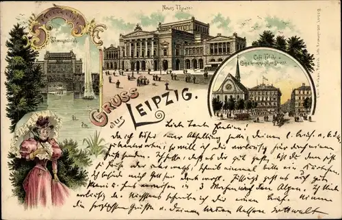 Litho Leipzig in Sachsen, Cafe Felsche, Theater, Schwanenteich