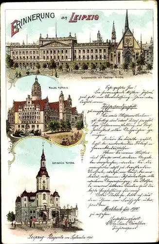 Litho Leipzig in Sachsen, Rathaus, Johannis Kirche, Universität