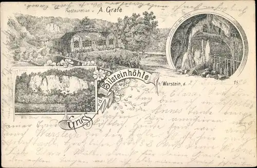 Litho Warstein im Sauerland, Bilsteinhöhle, Restaurant A. Grafe
