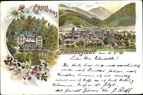 Litho Immenstadt im Allgäu Schwaben, Panorama, Gasthaus