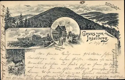 Vorläufer Litho Brotterode Trusetal, Inselberg, Preussicher Gasthof, 1894