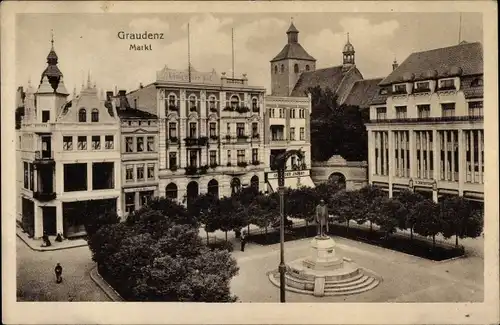 Ak Grudziądz Graudenz Westpreußen, Markt, Denkmal, Kirche