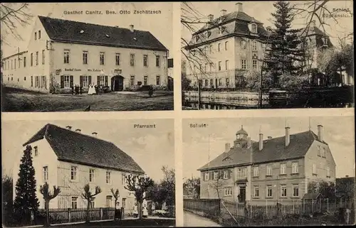 Ak Canitz Riesa Sachsen, Gasthof, Schloss, Pfarramt, Schule