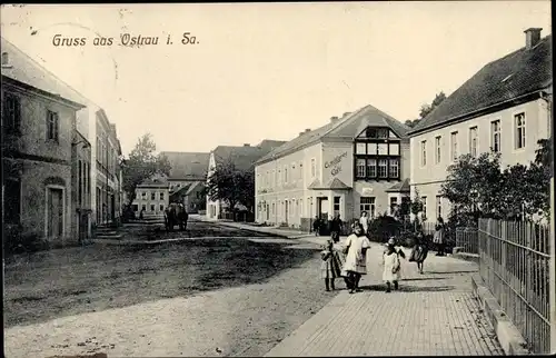 Ak Ostrau in Sachsen, Straßenpartie, Gasthaus