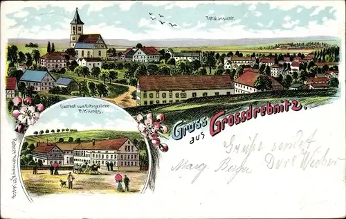 Ak Großdrebnitz Bischofswerda Sachsen, Panorama, Gasthof zum Erbgericht