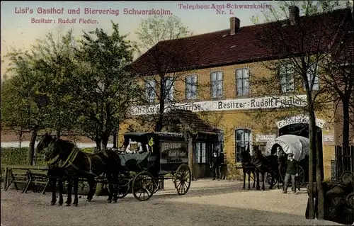 Ak Schwarzkollm Hoyerswerda in der Oberlausitz, List's Gasthof und Bierverlag