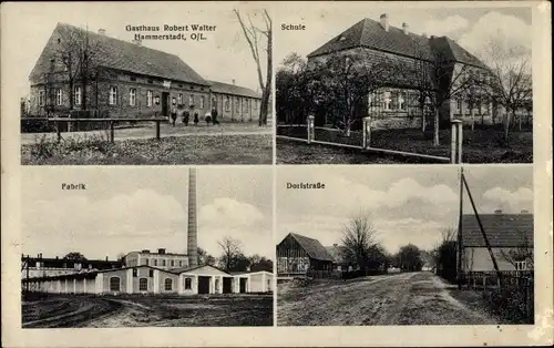 Ak Hammerstadt Rietschen in der Oberlausitz, Gasthaus, Schule, Fabrik, Dorfstraße