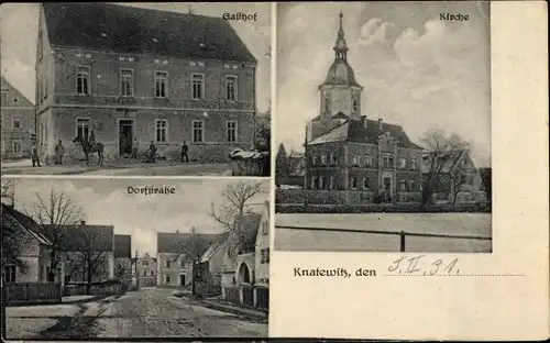 Ak Knatewitz Falkenhain Lossatal in Sachsen, Gasthof, Kirche, Dorfstraße