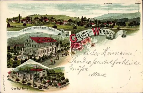 Litho Wurbis Crostau Schirgiswalde Kirschau in Sachsen, Gasthof Freier, Sommerfrische, Czorneboh