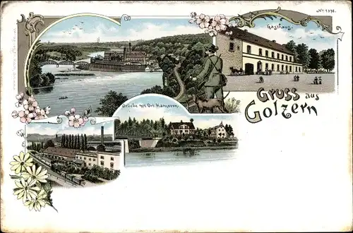 Litho Golzern Nerchau Grimma in Sachsen, Gasthaus, Brücke, Kamerun, Panorama