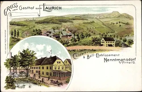 Litho Nentmannsdorf Bahretal in Sachsen, Gasthof zum Laurich, Balletablissement