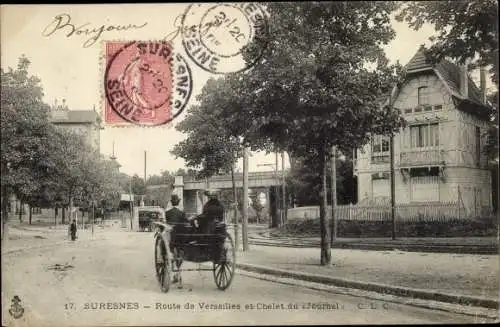 Ak Suresnes, Route de Versailles et Chalet du Journal