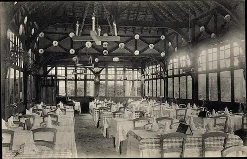 Ak Lyons la Forêt Eure, La Licorne, vue intérieure, tables a manger