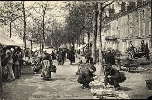 Ak Orléans Loiret, Le Marché aux Puces, Marktplatz