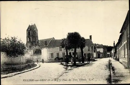 Ak Villiers sous Grez Seine-et-Marne, Place des Trois Tilleuls