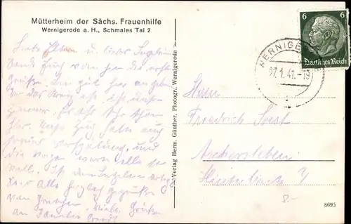 Ak Wernigerode am Harz, Mütterheim der sächs. Frauenhilfe, Schmales Tal 2