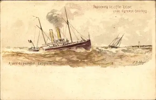 Ganzsachen Litho Fährschiff Leopold II, Linie Ostende Dover