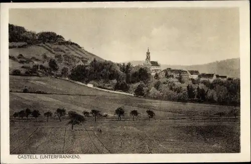 Ak Castell Unterfranken, Landschaft, Kirche, Teilansicht