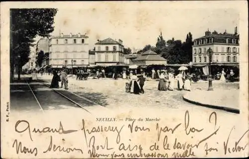 Ak Neuilly sur Seine Hauts de Seine, Place du Marché