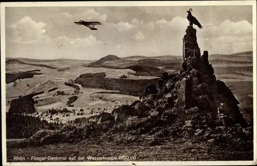 Ak Gersfeld in der Rhön Hessen, Wasserkuppe, Fliegerdenkmal, Segelflugzeug