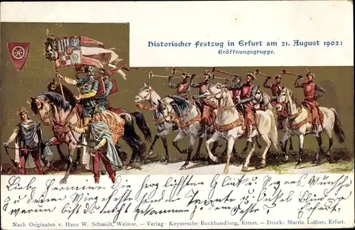 Wappen Litho Erfurt in Thüringen, Historischer Festzug 21.08.1902, Eröffnungsgruppe