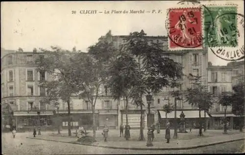 Ak Clichy Hauts de Seine, La Place du Marche