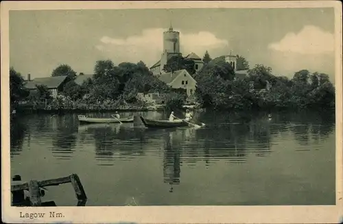 Ak Łagów Powiat Świebodziński Lagow Neumark Ostbrandenburg, Blick auf den Ort, Ruderboote