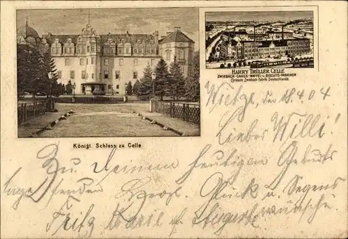 Ak Celle in Niedersachsen, Königliches Schloss, Keksfabrik von Harry Trüller