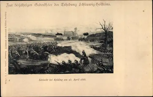 Künstler Ak Schleswig Holsteinische Jubiläumspostkarte 1848/98, Schlacht bei Kolding, 23.04.1849