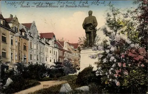 Ak Nossen in Sachsen, Bismarck Straße, Denkmal