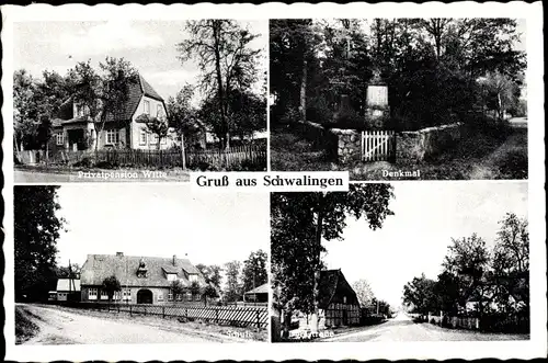 Ak Schwalingen Neuenkirchen in der Lüneburger Heide, Privatpension Witte Denkmal, Schule, Dorfstraße