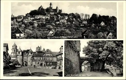 Ak Braunfels an der Lahn, Marktplatz, Am Brunnen vor dem Tore, Panorama